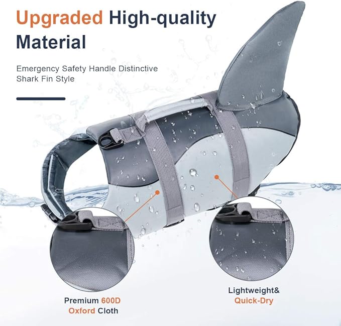 EMUST Large Dog Life Jacket, Dog Life Vests for Swimming, Float Coat Swimsuits Flotation Device Life Preserver Belt Lifesaver Flotation Suit for Pet, (XL,Grey)