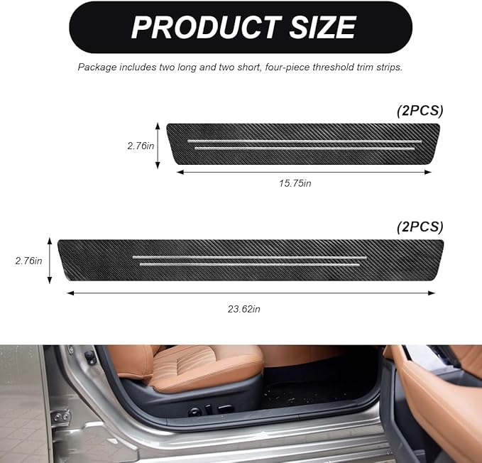 4 PCS Car Door Sill Protector, Waterproof Carbon Fiber Style Car Door Entry Guard Sill Protector, Anti-Scratch Door Threshold Strips Stickers for Most Vehicles, Car Accessories (White-4pcs)