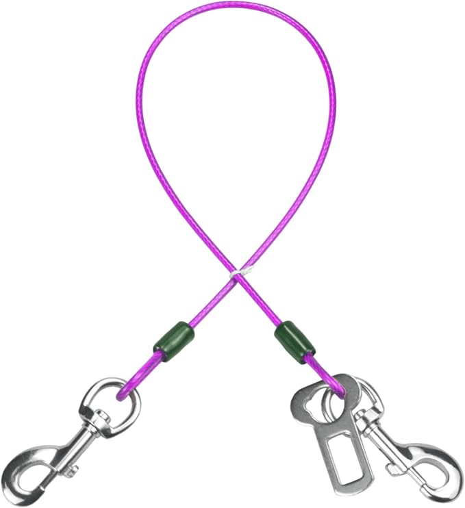 Dog Seat Belt Harness for Car,2pcs Dog Seatbelt of Coated Wire Leash Safety Restraint,No Chew Tether Cable Vehicle Dogs Accessories,Double Clips & Latch (Purple, 32 inch/80 CM)