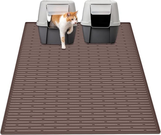 40"x30"(100cmx75cm) Extra Large Silicone Cat Litter Mat, XXL Litter Trapping Mat for Under Litter Box, Non-Slip Waterproof Kitty Litter Catcher, Easy to Clean Mat for Cats, Dark Brown