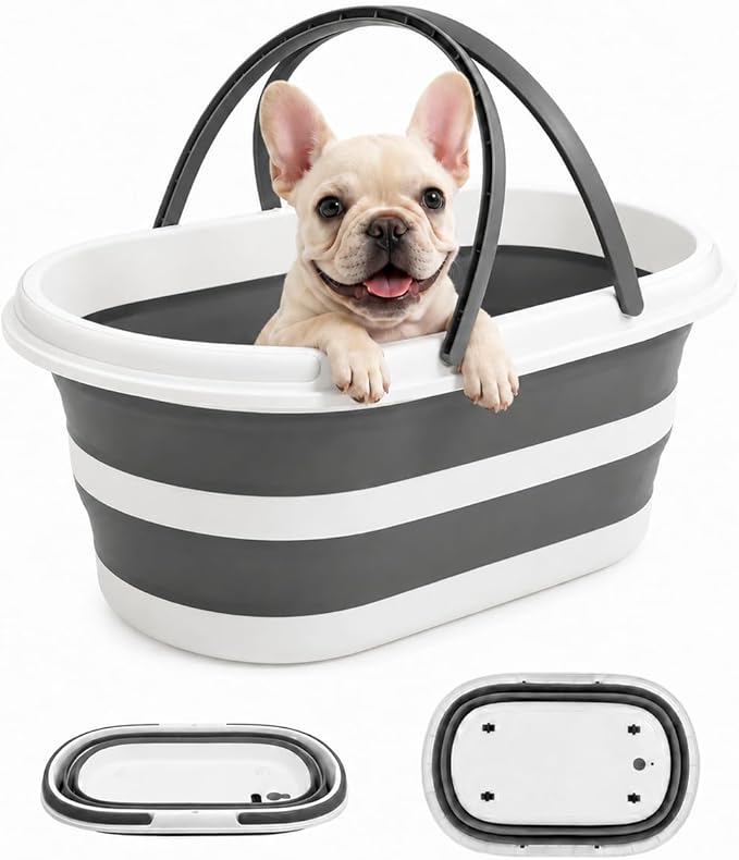 Goderewild Collapsible Pet Bathtub with Wheels and Drainage Hole, 35L Portable Folding Bathing Tub for Dogs Cats, Multi-Purpose Laundry Basket Storage Bin for Camping RV Travel, Space-Saving Design