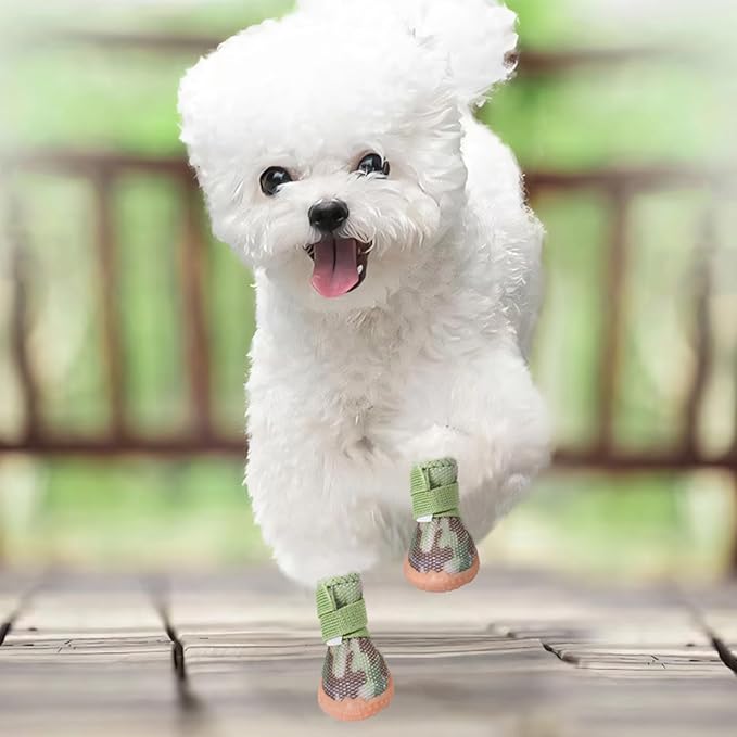Dog Boots & Paw Protectors for Summer Hot Pavement Puppy Shoes with Anti-Slip Rubber Soles Pet Socks for Small Medium Dogs_1#(Camouflage Green)