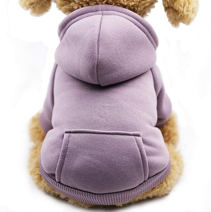 Jecikelon Soft Dog Hoodies for Small Dogs, Fleece Puppy Sweatshirt with Pockets, Warm Winter Cold Weather Coats for Pet Cat, Cute Clothes Puppy Costume (Purple, Small)