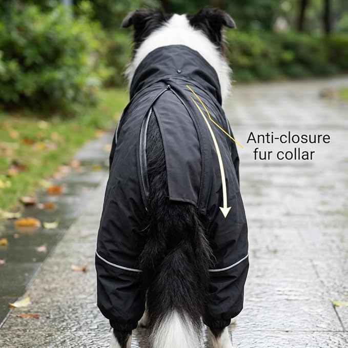 Dog Raincoat for Medium Large Dogs,rain Jacket Coat, Full Leg Coverage Waterproof Rain Suit with Detachable Hood & Tail, Reflective Strips, Snag-Free Top Zipper (Black for Girl, X-Large)