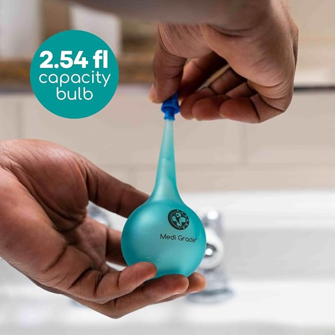Medi Grade Ear Bulb Syringe 75ml (2.54 fl oz) – Quad Stream Ear Syringe for Ear Irrigation - Gentle Earwax Removal Tool – Bulb Syringe Ear Wax - with Travel Friendly Ear Cleaning Kit