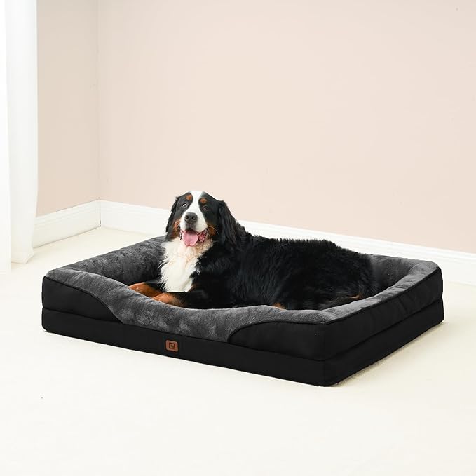 EHEYCIGA Orthopedic Dog Bed for Medium Dog, 30x20 Inch Memory Foam Dog Couch Bed with Sides, Waterproof Liner & Washable Removable Cover, Bolster Pet Sofa, Grey/Black