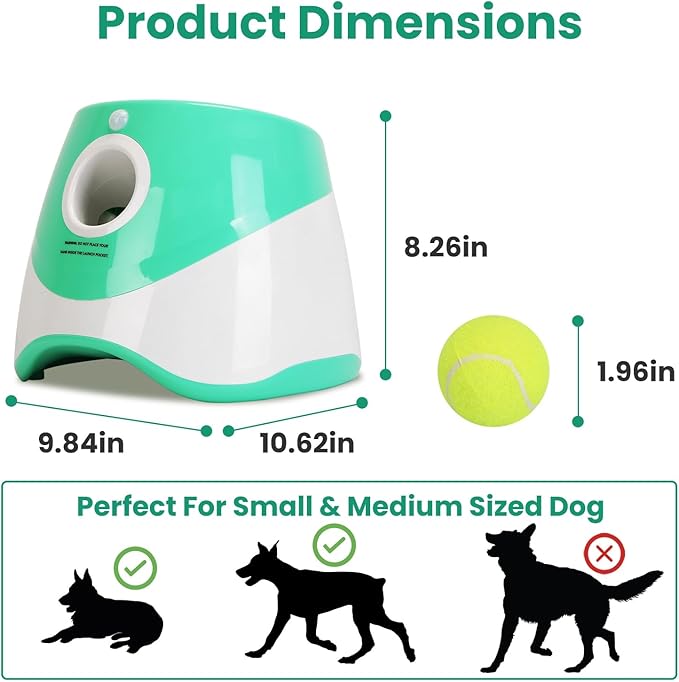 TeqHome Automatic Ball Launcher for Dogs, Dog Ball Thrower Launcher Fetch Machine with 3 Adjustable Distance & 6 Tennis Balls (2 inch),Indoor Outdoor Interactive Puppy Pet Toy for Small to Medium Dogs