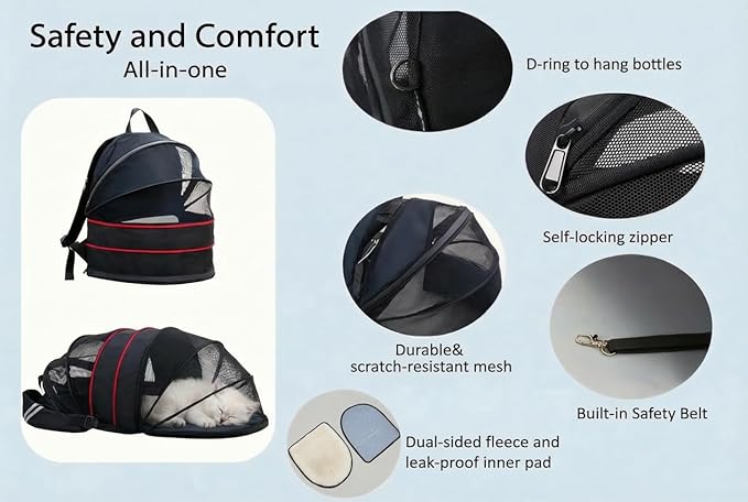 Pet Carrier Backpack for Cats and Small Dogs-Expandable Pet Tent Breathable Visible Pet Bag for Kitty and Puppy Foldable Pet Nest Bed Perfect for Travel Walks Shopping Vet Visits Home Use-Black