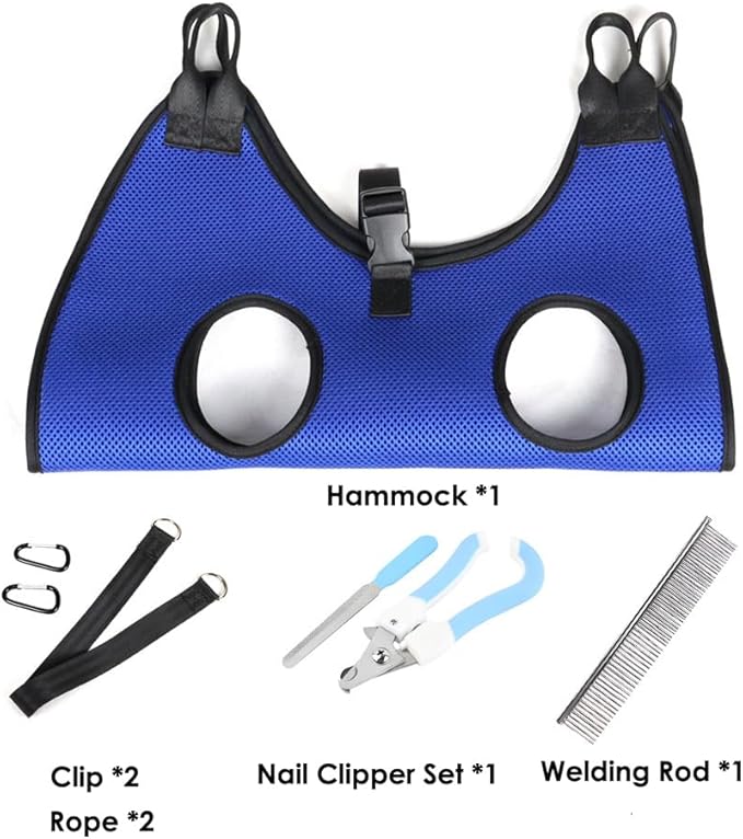 Dog Grooming Hammock, Helpful Hammock for Nail Trim, Restraint Sling for Nail Clipping, Grooming Hammock for Dog Pet to Nail Trimming (Blue, S)