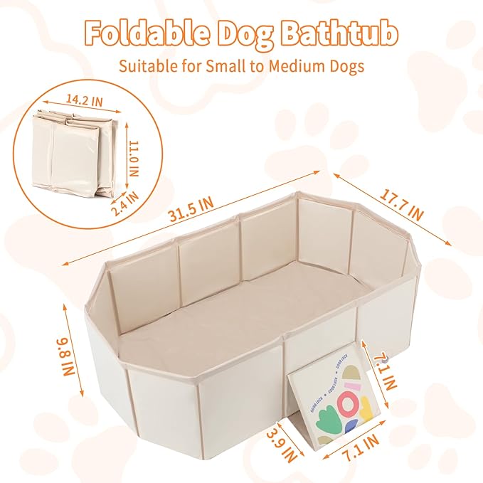YUEPET Foldable Dog Bathtub,Portable Pet Bath ub with Drain Plug,Collapsible Wash Shower Basin with Non-Slip Base, Insulated Shower Pool for Small to Medium Dogs & Cats, Space-Saving for Travel（White）