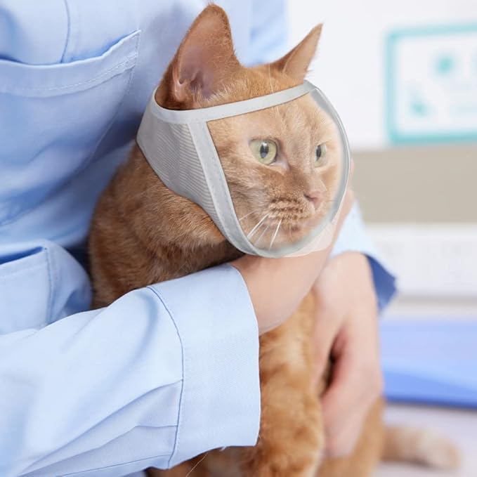 PENINSULA LOVE Breathable Cat Muzzle, Transparent Cat Mouth Cover, Anti-Biting, Adjustable Grooming Mask, Small/Medium, White