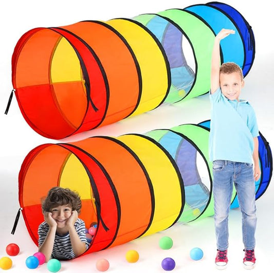 2 Pcs Giant 27.6 Inch Play Tunnel for Kids and Large Dogs Colorful Pop Up Crawl Tunnel Toy for Toddlers with Mesh Collapsible Game Tent Toy for Boy Girl Gift Summer Indoor Outdoor