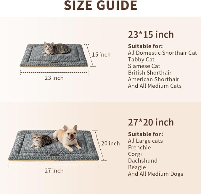 SOMAHE Cat & Dog Bed Mat, Soft Plush Flat Cat Bed with Non-Slip Bottom, 1.2" Thick All-Season Kneading Cushion, Machine Washable Pet Bed for Cats & Small Dogs 20×27Inch, Grey