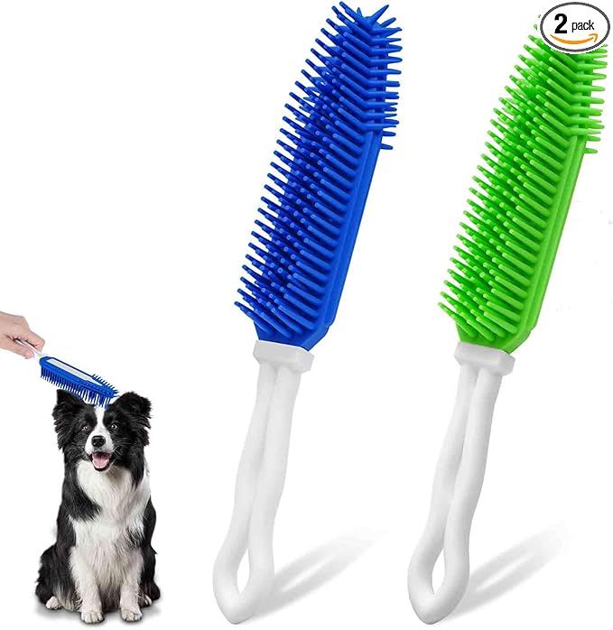 2 Pack Dog Grooming Bath Brush, Premium Soft Silicone Pet Brushes with Handle, Shampoo Soothing Comb for Wet Dry Long Short Haired Dogs & Cats Massaging, Deshedding Shower Scrubbing