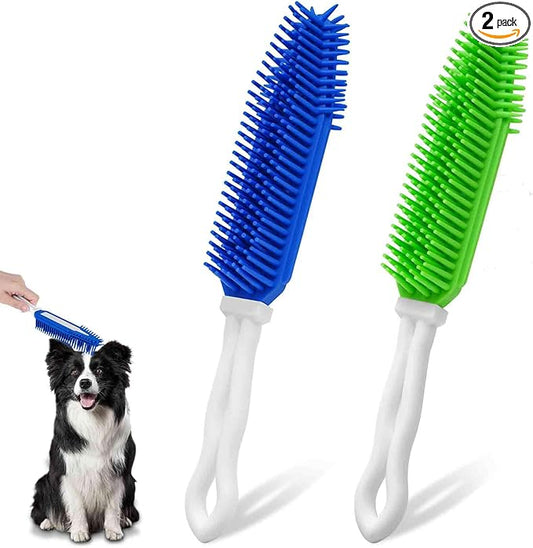 2 Pack Dog Grooming Bath Brush, Premium Soft Silicone Pet Brushes with Handle, Shampoo Soothing Comb for Wet Dry Long Short Haired Dogs & Cats Massaging, Deshedding Shower Scrubbing
