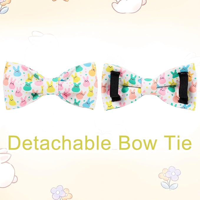 Easter Dog Collar with Bow Tie, Cotton Bunny Bowtie for Large Girl Boy Dog, Cute Rabbit Pet Collar with Metal Buckle, Gift, XS