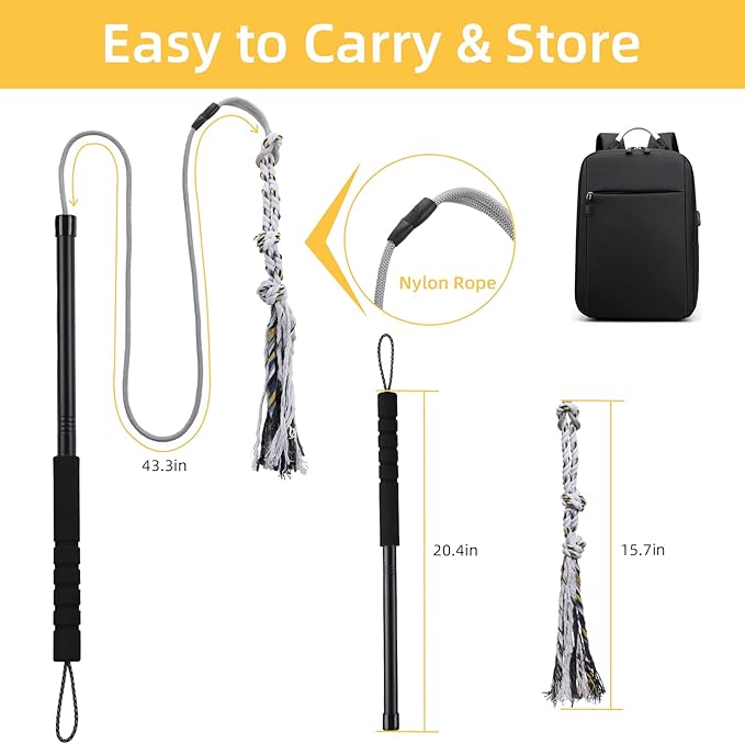 Gingull Outdoor Flirt Pole for Dogs - Interactive Toy Teaser Wand for Dogs Outdoor Chase and Tug of War Heavy Duty Dog Flirt Pole, Durable Pet Toys for Dog, Black