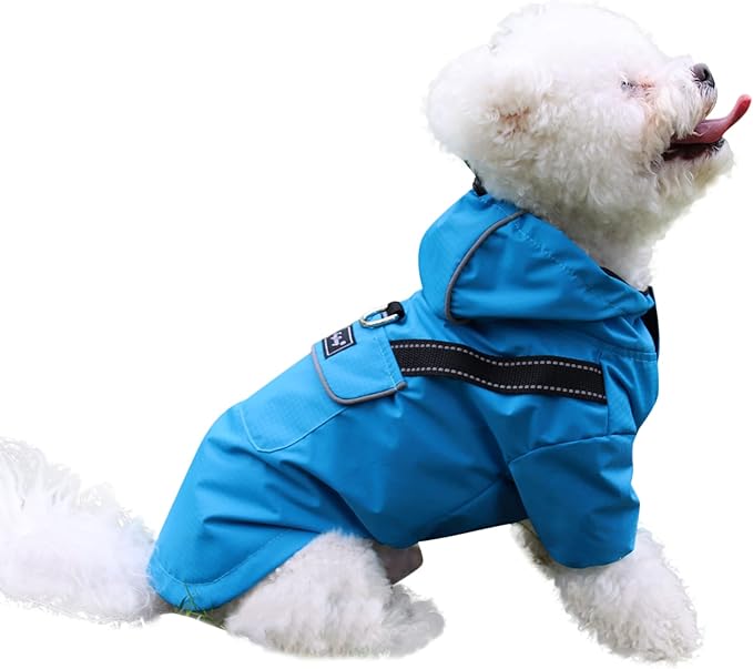 JoyDaog Premium Dog Raincoat with Hood for Small Dogs,Outdoor Sports Waterproof Dog Rain Jacket,Puppy Raincoat with Pockets,Blue S