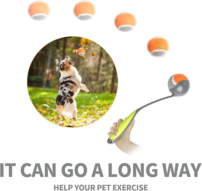 PAWISE Dog Ball Launcher for Medium Dogs, 12.2" Dogs Fetch Toy with 2.5" Tennis Balll, Portable Dog Tennis Ball Thrower for Indoor & Outdoor Play, Lightweight, Durable & Hands-Free Pick-Up