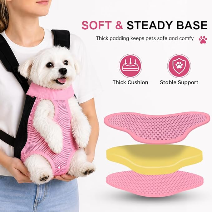 Inspack Dog Backpack Carrier/Cat Carrier, Adjustable Pet Front Carriers Travel Bag for Puppy Medium Dogs, Legs Out, Soft Ventilated Doggie Chest Carry Backpacks for Hiking/Camping, 2.5-4 lbs, Pink