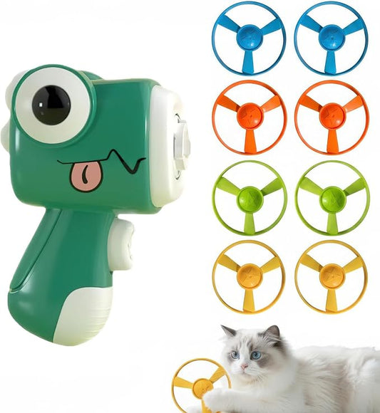 Interactive Cat Toy for Indoor Cats - Cat Fetch Toy Launcher with 8 Colorful Flying Discs, One-Press Exercise Toy for Chasing & Hunting, Fun Kitten Toy for Adult Cats, Green