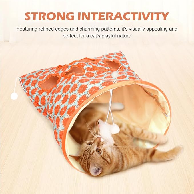 Cat Tunnel Bag for Indoor Cats, Crinkle Bag Toy Cat & Hamsters Play Tunnel Toy, Pet Collapsible Tunnels with 1 Little Mouse & Toy Ball Cats Drill Sleeping Bags (Orange)