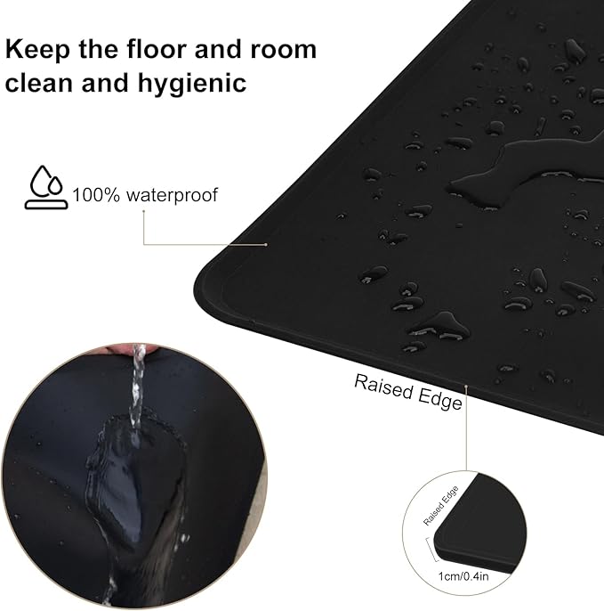 Premium Silicone Dog Food Mat,Dog Bowl mat, Pet Food pad- Anti-Slip Pet Food Mat for Dogs and Cats - Waterproof and Easy to Clean Black-19 * 12IN