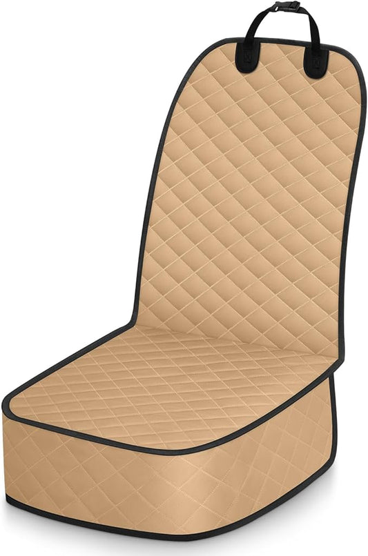 Dog Car Seat Covers Waterproof, Scratch-Proof Pet Front Cover for Cars, Nonslip Pet Passenger Seat Cover Protector, Universal Fit for Cars Trucks SUVs, Medium, Khaki