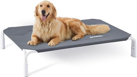 ZOMISIA Outdoor Elevated Dog Bed Tool-Free Assembly, Raised Dog Cot Bed for Large Dogs, Cooling Portable Cot Pet Hammock Bed with Non-Slip Feet & Waterproof Teslin Mesh, 43x30 Inch