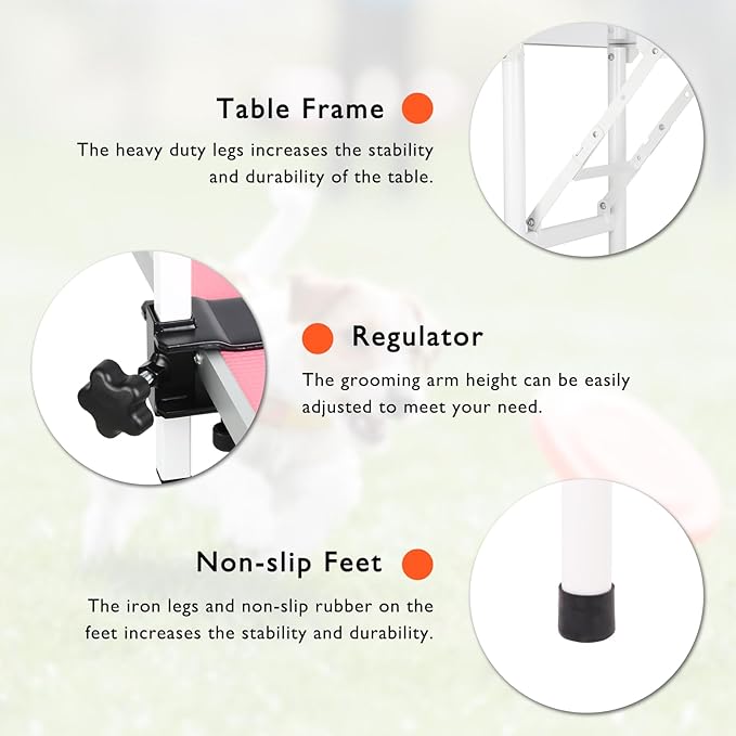 LEIBOU 36-inch Height Adjustable(23''~33.8'') and Foldable Pet Dog Grooming Table with Grooming Arm & 2 Noose for Dog Cat Pet Grooming Maximum Capacity Up to 260lbs