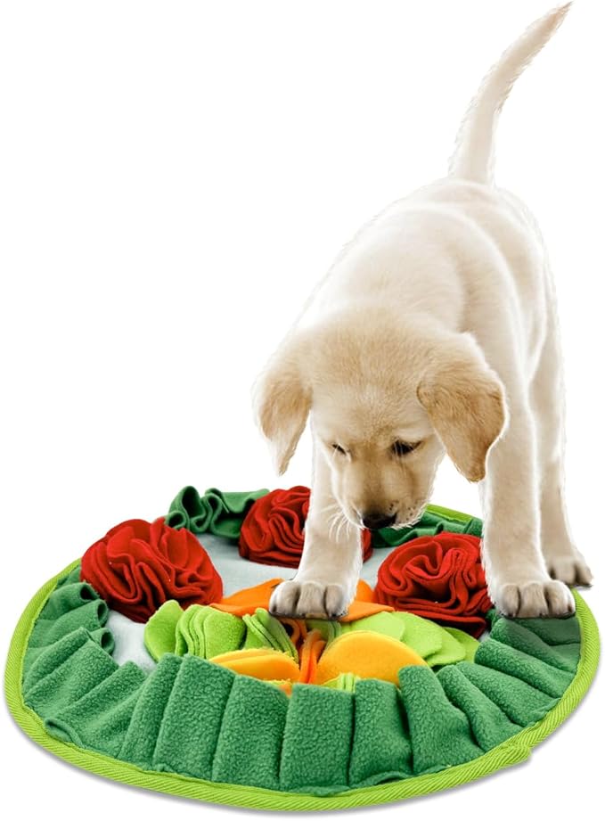 Slip-Free Dog Snuffle Mat, Dog Feeding Mat Slow Feeder with Hanging Ropeand Relieve Stress, Snuffle Mat for Dogs Rabbits Hamsters to Improve Digestion (Three Flowers)