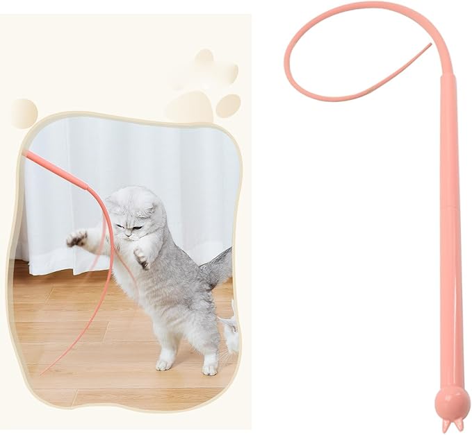 Interactive Cat Wand Toys Silicone Mice Tail Simulated Mouse Hunting Cat Toy Snake Cat Teaser Wand Stick for Indoor Cats Kitty Kitten Stress Relief Chasing Exercise with Additional Mouse Tails