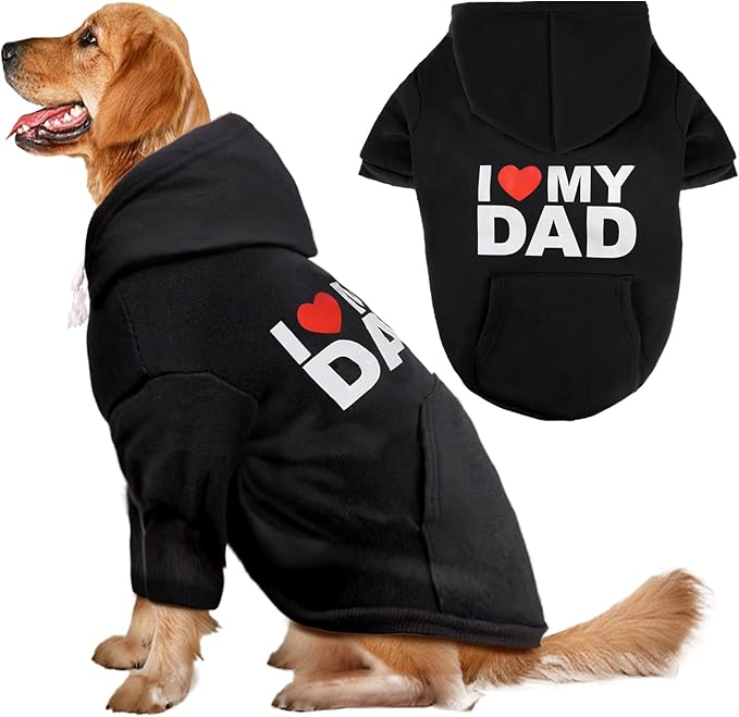Dog Basic Hoodie Soft Dog Clothes Cold Weather Sweaters for Medium Large Dogs Cozy Fabric Warm Sweatshirt with Leash Hole for Boys (I Love My DAD, X-Large (35-55 lbs))