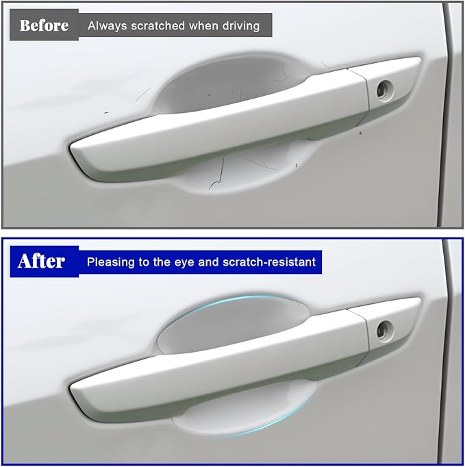 4PCS Car Door Handle Protector, Waterproof Anti-Scratch Film Clear Invisible Auto Door Bowl Sticker, Non-Marking Self Adhesive Handle Cup Scratch Guard for Most Vehicles (4 PCS)