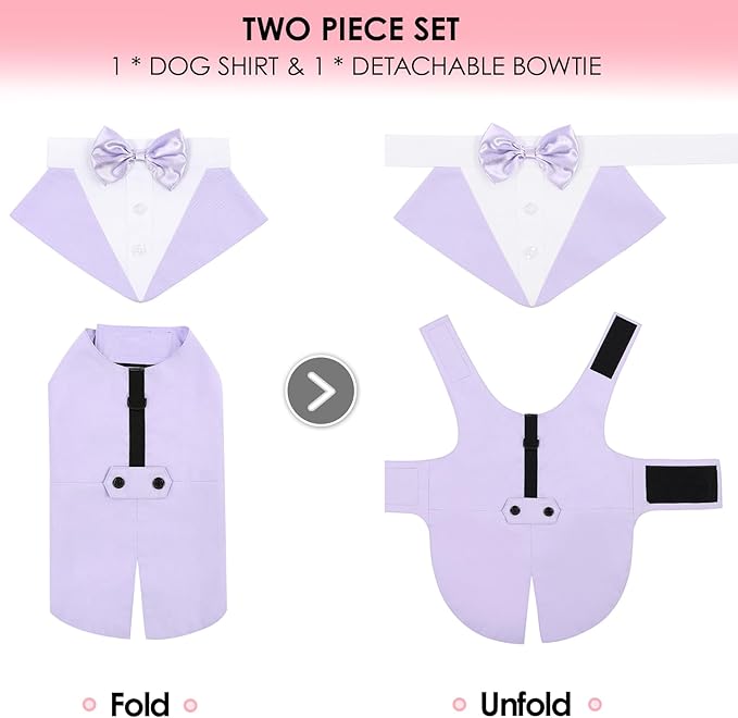 AOFITEE Dog Tuxedo Formal Dog Suit and Bandana Set, Gentle Dogs Wedding Party Suit Bow Tie Shirt, Tuxedo for Small Dogs Costume Outfit with Detachable Bowtie Collar for Christmas Halloween Dress Up