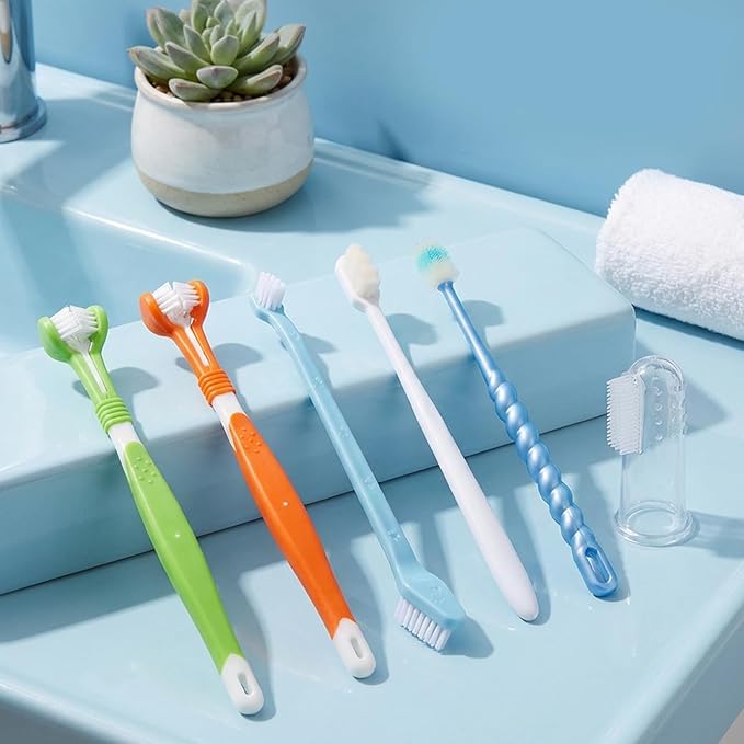 10 Pcs Dog Toothbrush Finger Dog Tooth Brushing Soft Triple Head Double Head Dogs 360 Finger Silicone Toothbrush Multi-Angle Dental Cleaning Brushes for Dogs Kitten Cat Pet Dental Cleaning