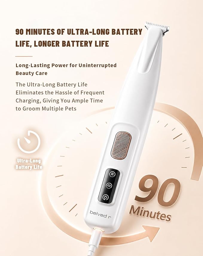 Pet Micro Precision Trimmer - Upgraded 0.71in Blade Dog Hair Trimmer for Grooming Paws Eyes Ears Butt, 50dB Quiet Cordless Shaver, 90 Min Runtime Cat Shaver Grooming Kit