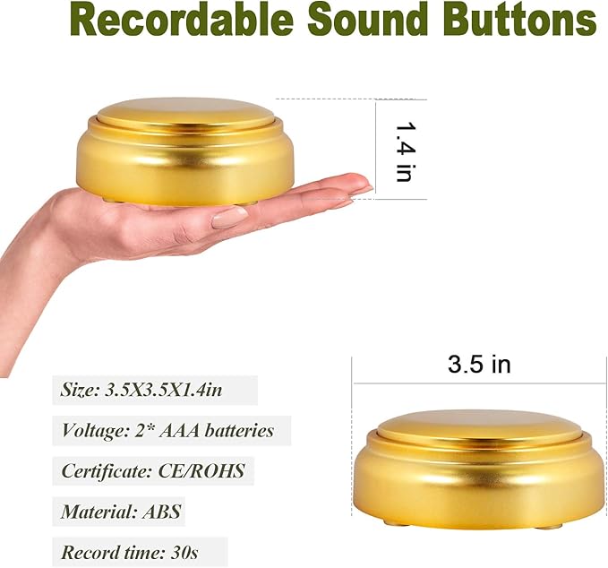 Cover Recording Voice Button Easy Button Recordable Sound Talking Button Custom Buzzer Button for Communication Office Desk Gag Gift 30 Seconds - Gold
