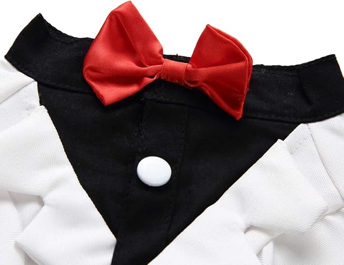 GabeFish Pets Wedding Jackets Suit for Dogs with Bow Tie Puppy Cat Formal Clothes Shirt Tuxedo (White, L (Chest 17.3in/44cm)