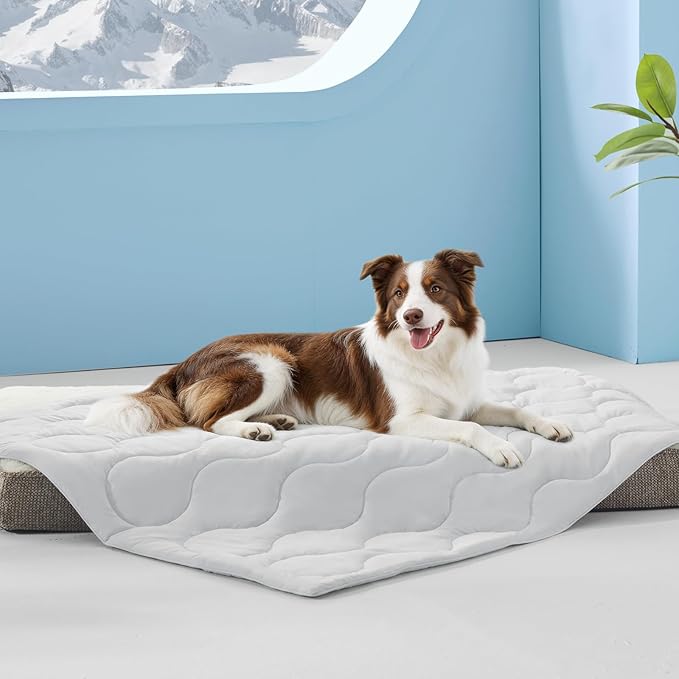 MIXJOY Cooling Blanket for Extra Large Dogs Breathable, Dual-Sided with Q-MAX>0.5, Lightweight Pet Cooling Throw Blanket Summer for Dog Bed & Couch Bed, Washable Soft Cat Cold Mat, Pearl Grey, 50x60