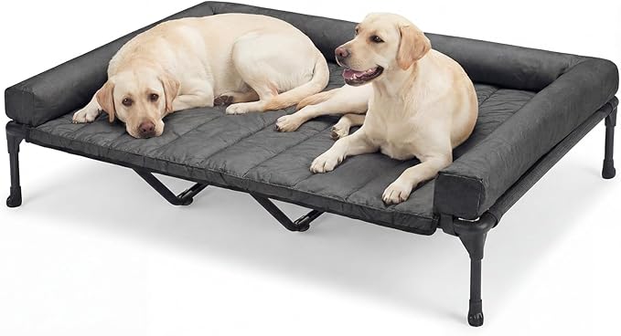 Veehoo Cooling Elevated Dog Bed Add Removable Waterproof Bolster Cushion Mat, Raised Pet Cot with Breathable Teslin Mesh, No-Slip Feet, Dog Sofa Bed for Indoor Outdoor, XXLarge, Black CWC2331B