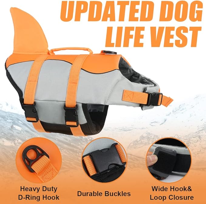 EMUST Dog Life Jacket, Ripstop Dog Lifesaver Vests with Rescue Handle for Small Medium and Large Dogs, Pet Safety Swimsuit Preserver for Swimming Pool Beach Boating (XS, Orange)