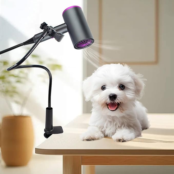 Dog Hair Dryer Holder, Black Alloy Flexible Hair Dryer Stand 360° Rotating Hands-Free Stand with Adjustable Clamp, for Pet Dog Cat Grooming (Black)
