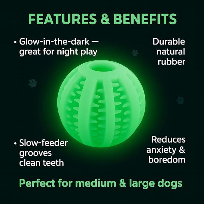 Treat Ball for Dogs, Glowing Dog Ball Toy, Interactive Treat Dispensing Dog Toys for Chewers,dog fetch ball, Glow in The Dark Light Up Ball for Dog, Slow Feeder IQ Training Toy, dog treat toy