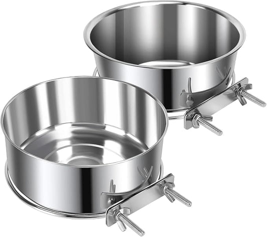 2 Pcs Medium Pet Dog Food Water Bowl for Cage Stainless Steel Non-Spill Kennel Detectable Hanging Cats Pets Bowls with Clamp Holder Crate Feeder Dish for Medium Dogs (5.5x2.3'' & 6.3x2.6'')