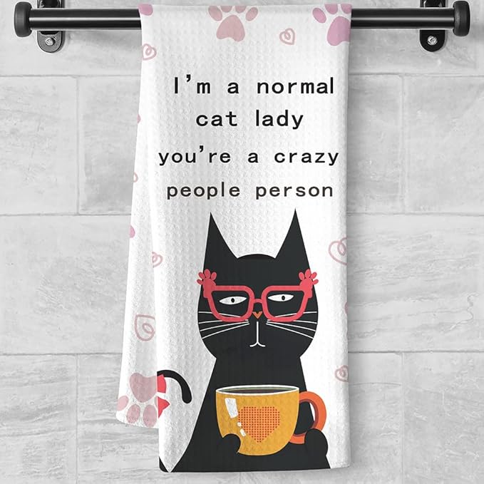 Quick-Dry Feline Enthusiast Kitchen Towels - Whimsical Cat Lady Art with Humorous 'Normal vs Crazy' Theme, Decorative Hand Towel for Women & Pet Lovers, funny Crazy Cat Lady Gifts Kitchen Accessories