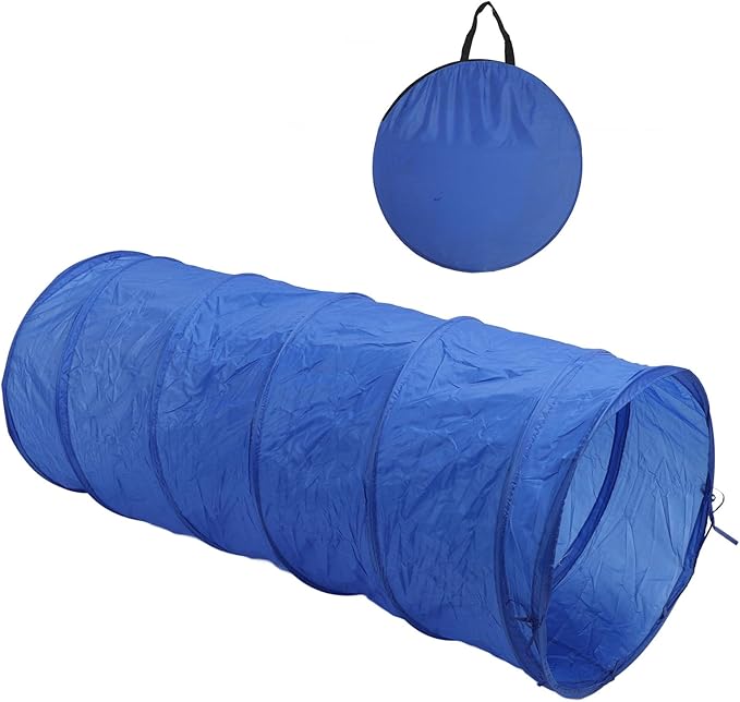 Drfeify Dog Agility Training Tunnel Portable Tear Proof Round Tunnel for Dog Play Training, Blue Oxford Fabric 23.6 X 59.1in