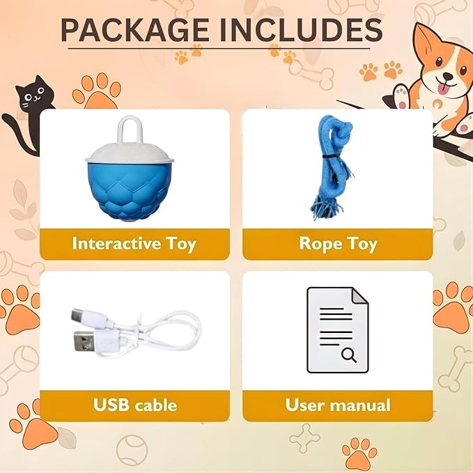 Moving Dog Toy with Rope – Smart Motion Activated Interactive Dog Ball for Small Dogs, 3 Speed Modes, USB Rechargeable Durable Interactive Puppy Toys & Dog Interactive Toys
