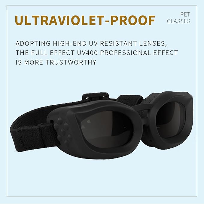Dog Goggles Small Breed, UV/Wind/Dust/Fog Protection Pet Sunglasses with Adjustable Strap,Outdoor Dog Sunglasses for Small Dogs,Easy Wear