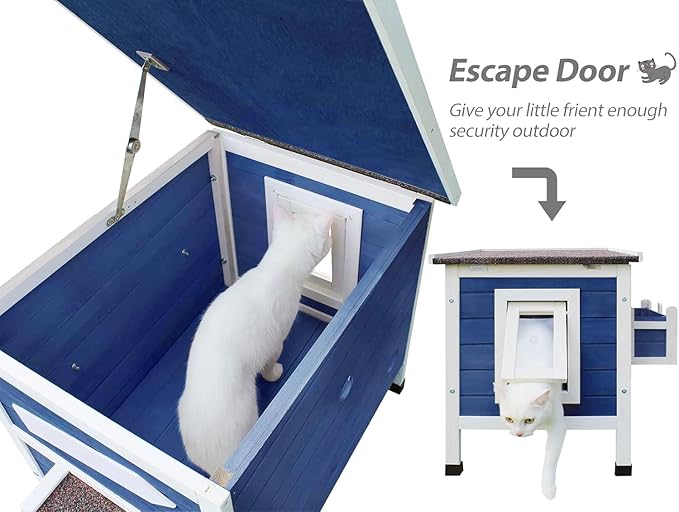 Rockever Outdoor Cat House, Large Outdoor Houses for Feral Cats Wooden Outside Cat Shelter Weatherproof with Escape Door